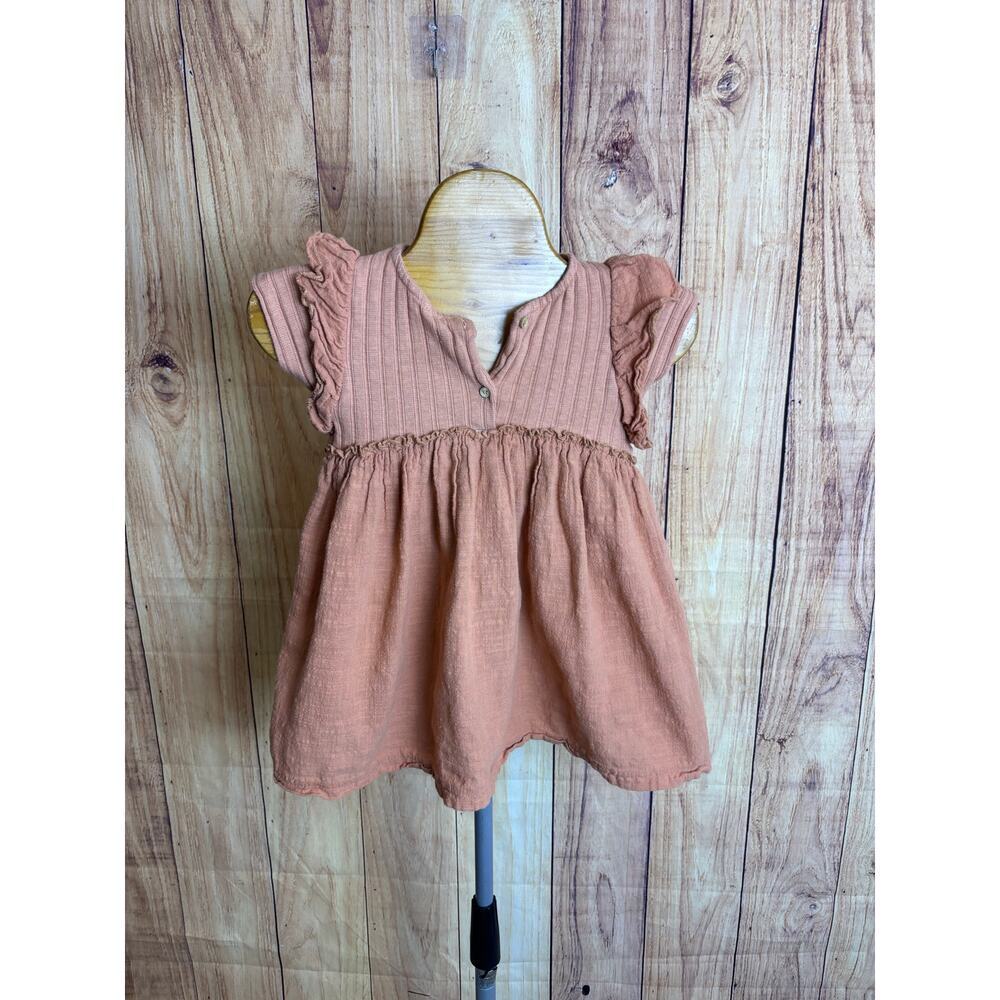 Zara Girls Ruffle Sleeve Cotton Linen Blend Dress Size 3-4 years